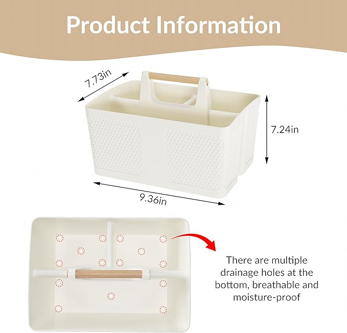 Shower Caddy Portable and Cleaning Caddy Organizer for Bathroom, Kitchen,Toiletries Storage, Caddy organizer with handle, Rust-Resistant, Durable Material(Milky White, 9.36"L×7.73"W×7.24"H)-NeatNest
