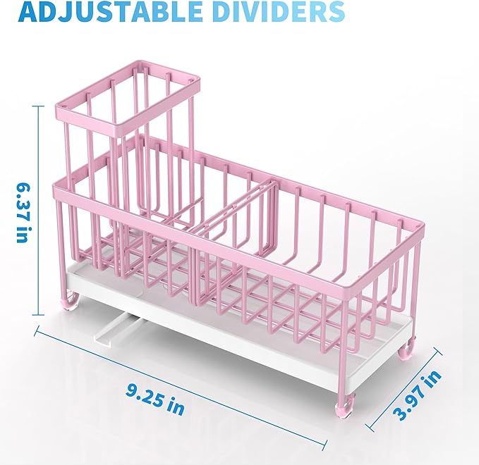 Cisily Pink Sponge Holder for Kitchen Sink, Sink Caddy Organizer with High Brush Holder, Countertop Organizers and Storage Essentials, Rustproof 304 Stainless Steel, Pink kitchen Accessories and Decor-NeatNest