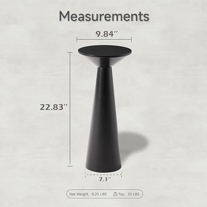 Farmhouse Tall Pedestal End Table Small Solid Wood Martini Table Plant Stand Modern Round Drink Table for Small Space Living Room, Black