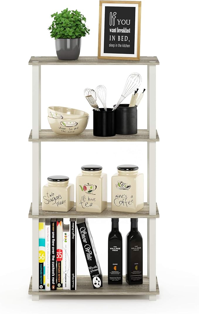 Furinno Turn-N-Tube 4-Tier Multipurpose Shelf Display Rack, Square Tube, Sonoma Oak/White-NeatNest