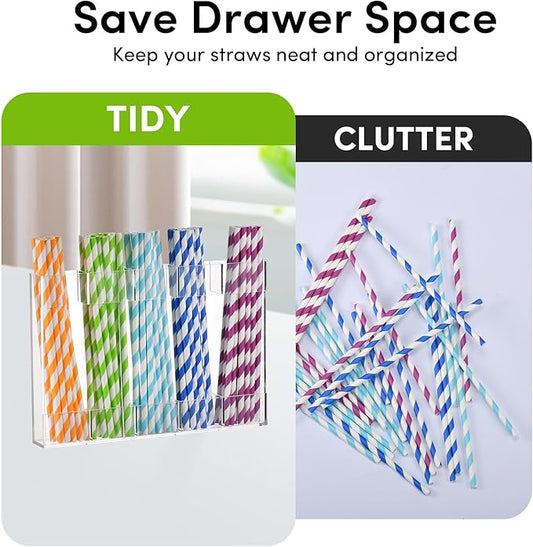 Clear Acrylic Straw Holder for Cabinet Door - Reusable Straw Organizer with Adhesive Backing, Space-Saving Kitchen Storage for Counter/Cupboard (Large, Transparent)-NeatNest