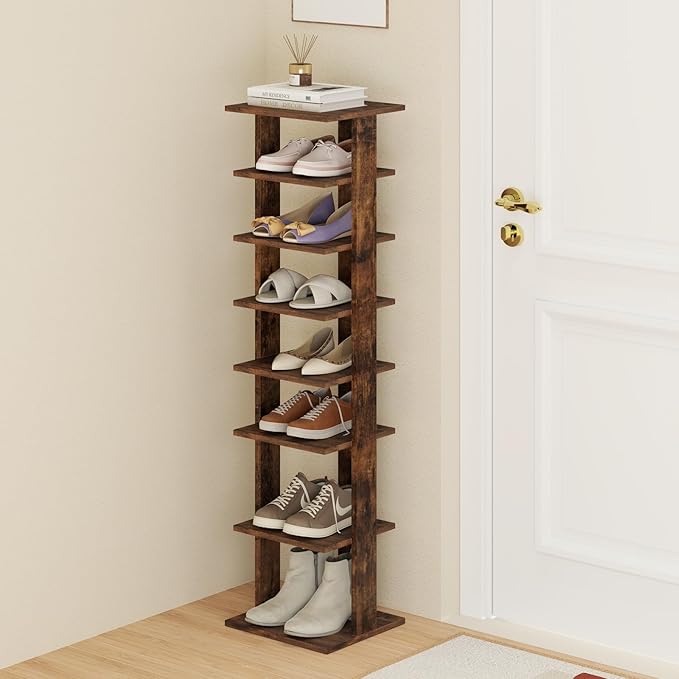 Tangkula 8-Tier Vertical Shoe Rack, Space-Saving Corner Shoe Organizer for 7 Pairs, Narrow Shoe Storage for Entryway, Front Door, or Closet-NeatNest
