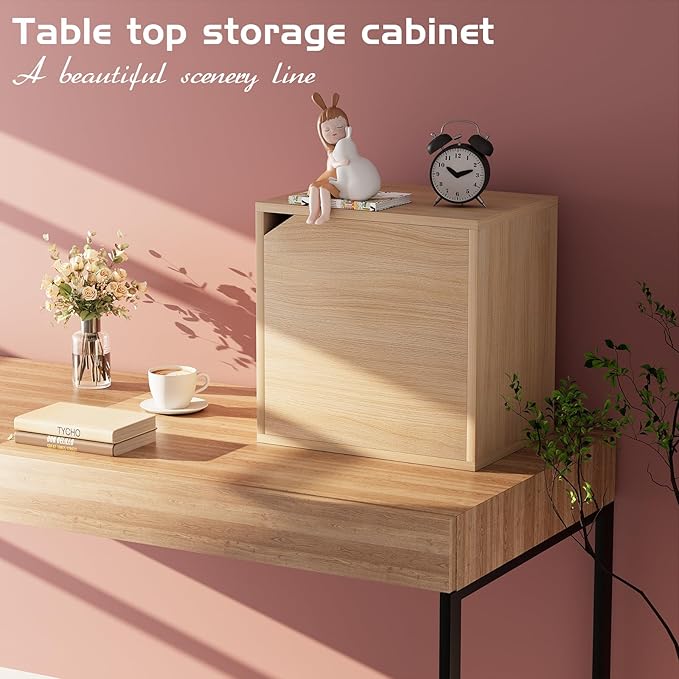 Garden 4 You Cube Storage Organizer Shelf, 2 Tiers Stackable Bookshelf With Door, Wooden Display Bookcase, Small Cabinet for Living Room Bedroom, Natural-NeatNest