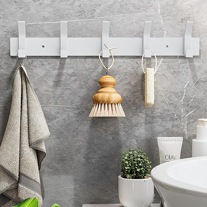 2-Pack Coat Rack Wall Mounted ，Heavy Duty Aluminum 5 Double Hook Coat Hook Modern Clothes Hook Rails Wall Hook Rack for Coat Hat Towel Purse Robes Mudroom Bathroom Entryway (White)-NeatNest