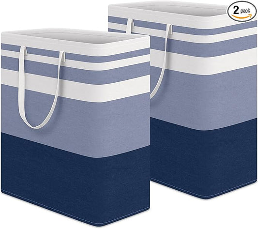 HomeHacks 2-Pack Large Laundry Basket, Waterproof, Freestanding Laundry Hamper, Collapsible Tall Clothes Hamper with Extended Handles for Clothes Toys in the Dorm and Family (Blue, 100L)-NeatNest