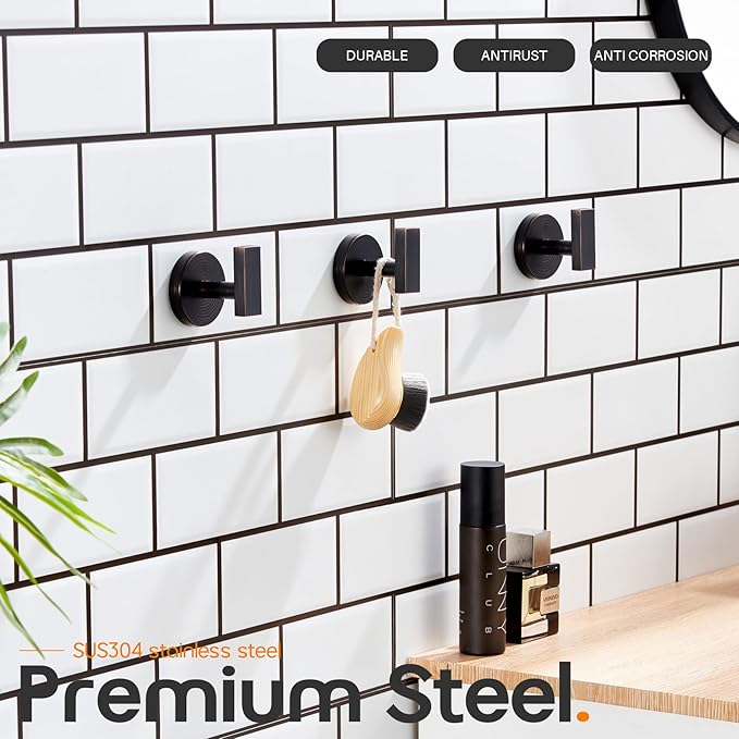 Robe Hook Bath Towel Hooks Stainless Steel Wall Hooks for Bathroom Kitchen Closet Garage Door Hanger Oil Rubbed Bronze 3 Pack, AN1001ORB-P3