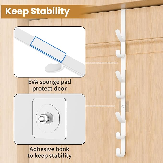 Over The Door Hooks, Metal Door Hooks for Hanging,Door Purse Organizer for Door Coat Hanger, Back of Shower for Hanging Towel Rack Clothes, Hat, Bathroom Bathroom Dorm Bedroom Closet (White-4Packs)