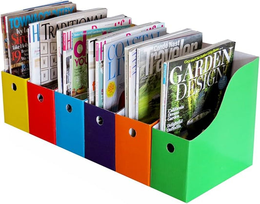 Evelots Magazine File Holder Organizer Box (6, 12, or 24 Pack) Storage for Desk and Shelves Multiple Color Options - Includes Labels for Organization