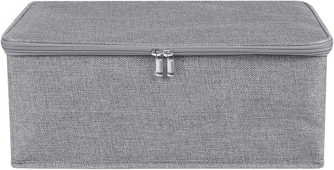 ANMINY 2PCS Storage Bins with Zipper Lids 13 Qt Lidded Fabric Storage Boxes Baskets Cubes with Handles Collapsible Washable Cotton Linen Closet Shelf Clothes Organizer Containers - Gray, Small-NeatNest