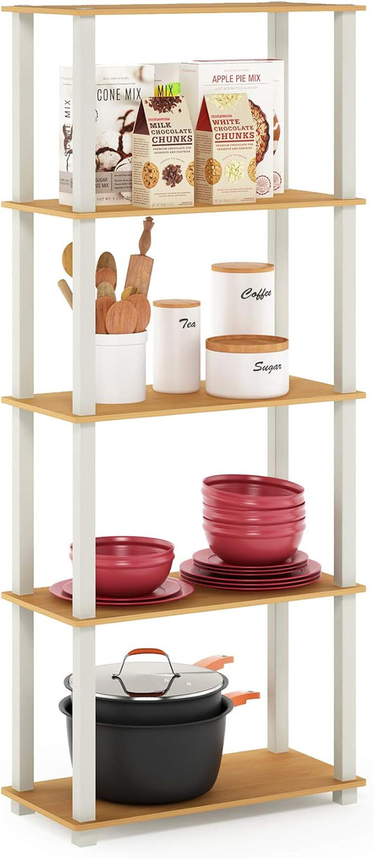 Furinno Turn-N-Tube 5-Tier Multipurpose Shelf / Display Rack / Storage Shelf / Bookshelf, Square Tubes, Beech/White-NeatNest