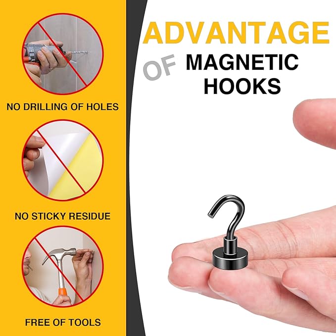 DIYMAG Magnetic Hooks for Refrigerator, Extra Strong Cruise Hook, Heavy Duty Earth Magnets with Hook for Hanging, Magnetic Hanger for Cabins, Grill (20P-Black)-NeatNest