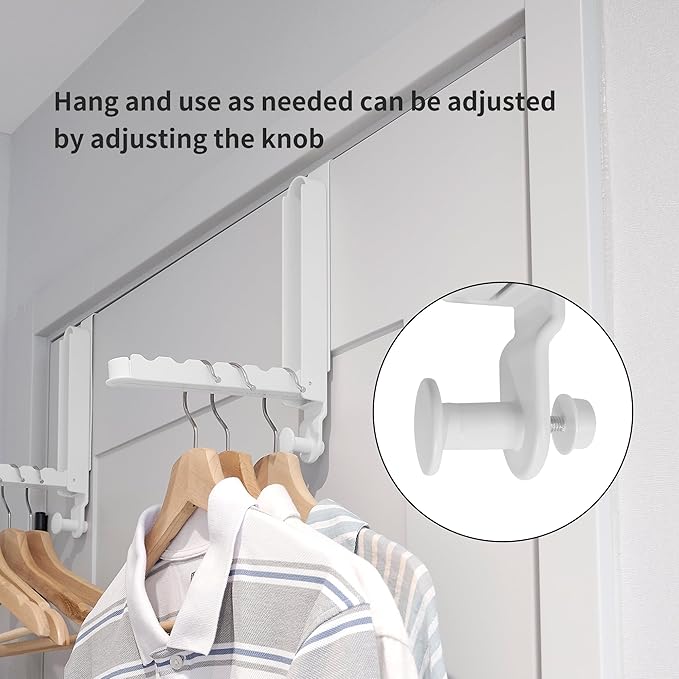 Clothes Drying Rack Foldable Fit Door up to 1 3/8" Optimal 2pc,Over The Door Hanger with Retractable Rod,Over The Door Hanger Hooks for Laundry Bathroom Bedroom Travel Hangers(White, 2 Pack)