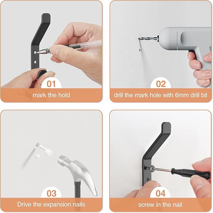 10-Pack Coat Hook for Hanging, 20LB (Max), Stainless Wall Hooks for Towel, Hat, Backpack, Key, Clothes, Wall Mounted Coat Hanger for Closet, Metal, Black, 3.75"