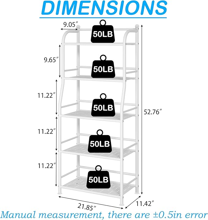 5 Tier Metal Shelf Storage Shelves Living Room Bookshelf Bathroom Corner Storage Rack for Kitchen,Indoor Plant Stand (Matte White, 5 Tier)-NeatNest