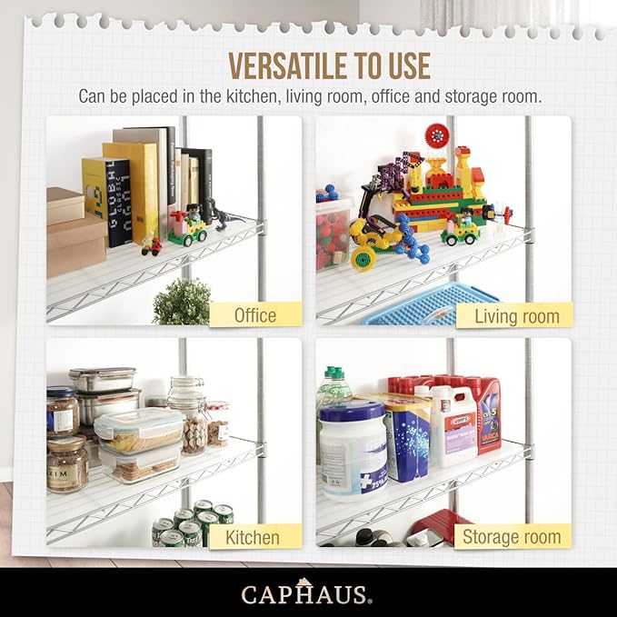 CAPHAUS NSF Wire Shelves Metal Wire Shelving Unit w/Liners, Kitchen Storage Shelving, Metal Steel Storage Shelving, Garage Shelving Storage Organizer, Utility Shelf, 4-Tier No Wheels, Black-NeatNest