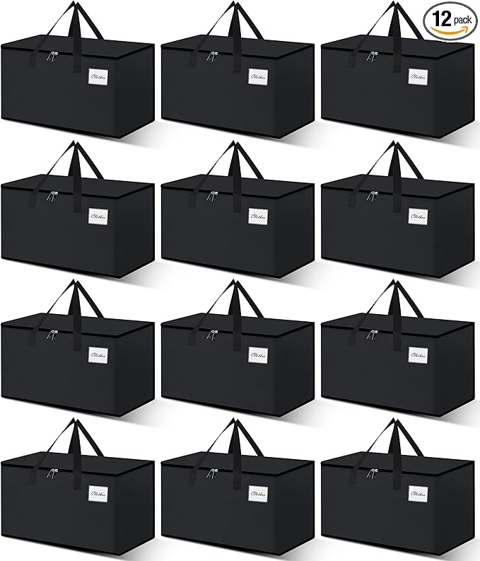 Heavy Duty Moving Bags - Extra Large Packing Bags and Storage Totes, Collapsible and Foldable Option for Moving and Storage, Black, 125 L - 12 Pack