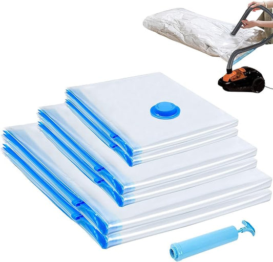 6 Pack Vacuum Storage Bags, Vacuum Seal Bags for Clothing with Hand Pump, 2 Jumbo+2 Large+2 Medium, 80% Space Saver Bags for Clothes, Pillows, Comforters and Blankets, Home Travel Essentials(6 Combo)-NeatNest