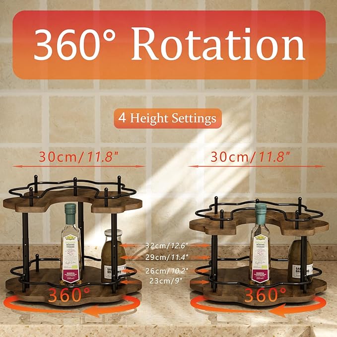 2 Tier Lazy Susan Organizer,2-Tier Spinning Spice Rack with Stable Carousel Base & 4 Height Settings for Cupboard Kitchen Countertop Dining Table Cupboard (Petal Shape)-NeatNest
