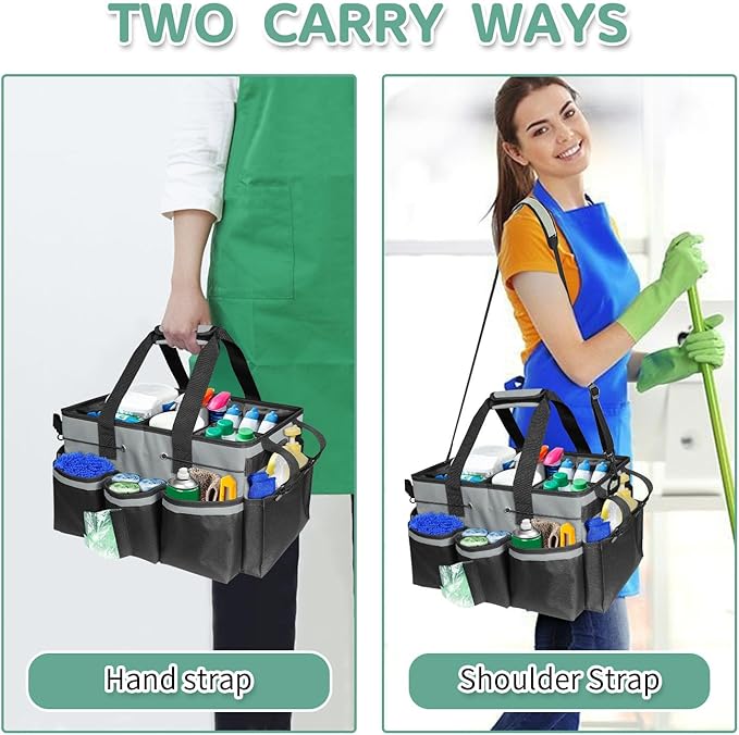 Boczif Cleaning Caddy Bag Wearable, Supplies Organizer With Handle, Shoulder Straps & Detachable Divide, Tool Organizers Tote for Cleaners & Housekeepers (Grey)-NeatNest