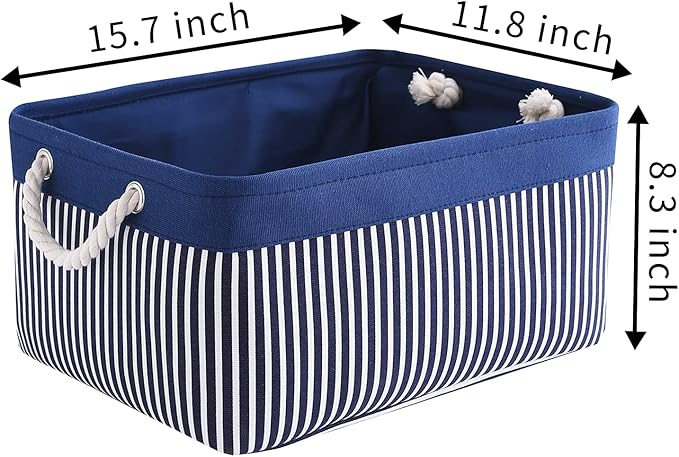 TcaFmac Storage Basket for Organizing - Large 4 Pack Foldable Storage Bins Baskets for Shelves with Ropes, Fabric Storage Cubes for Cloth Toy Gift Kids (Navy & White 16x12x8 inch)-NeatNest