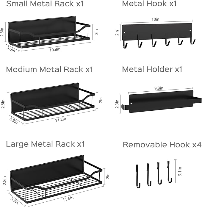 5 Pack Magnetic Shelves for Washing Machine & Refrigerator, Paper towel holder, Movable Powerful Magnetic Spice Racks with Unique Hollow Design, for Laundry Room and Kitchen Organization (Black)