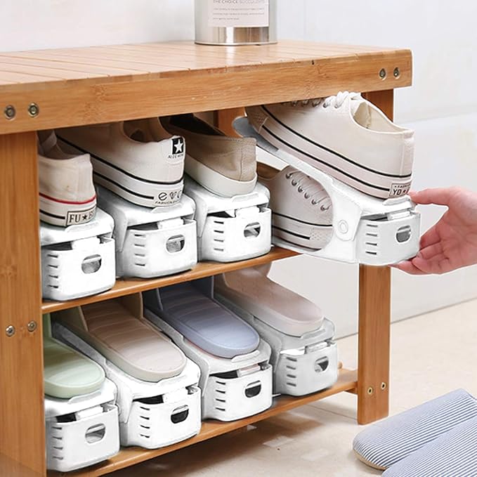 Neprock Shoe Slots Organizer, 20 Pack Adjustable Shoe Rack Stacker Storage Space Saver, Double Deck Shoe Rack Holder for Closet Organization (White)-NeatNest