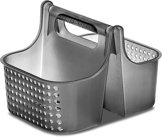 madesmart 2-Compartment Soft Grip Shower Tote for Bathroom Organization, Plastic Storage Shower Caddy Bucket, Small, Carbon-NeatNest