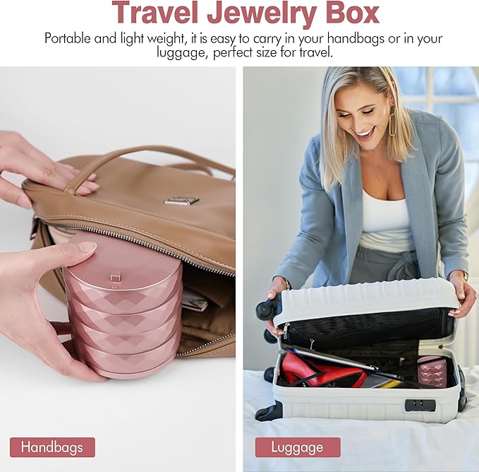 CONBOLA Travel Jewelry Case Box, Small Jewelry Organizer Earring Holder for Women, 5-Layer Rotating Jewelry Storage Tray with Lid for Bracelets Rings Bracelets-NeatNest