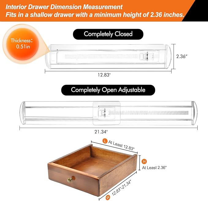 4 Pack Drawer Dividers for Clothes, 2.3" High 13"-21" Adjustable Drawer Dividers Expandable Dresser Drawer Organizer, Clear Drawer Separators for Clothes, Underwear, Cosmetic, Kitchen Utensils Storage-NeatNest