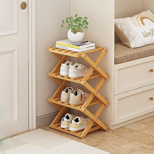 Vertical Shoe Rack Small, 4 Tier Portable Folding Shoe Storage Rack, Without Installation Free Standing Shoe Rack for Corridors, Bedrooms Living Room Corner and Small Spaces (4 Tier)-NeatNest