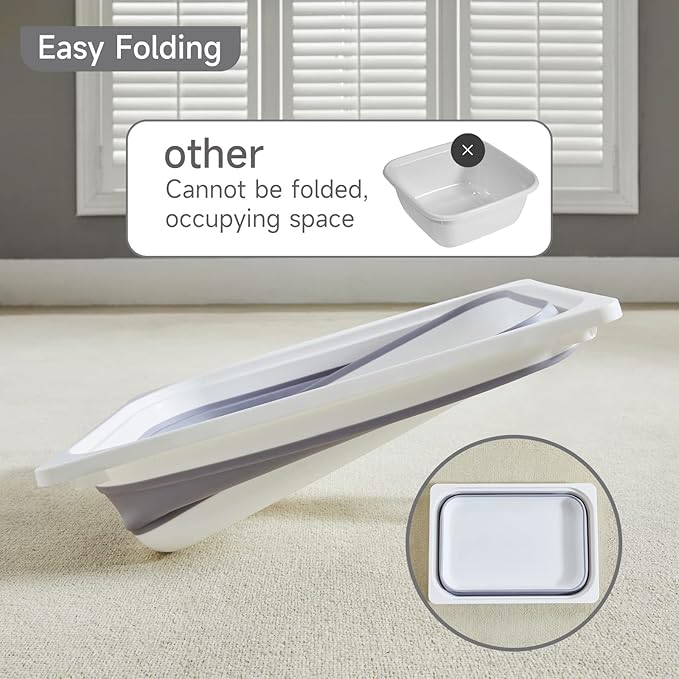 Beright 2 Pack Storage Bins, Collapsible Wash Basin Folding Dish Tub Sink, Space Saving for Dishing, Fruit, and Camping, Hiking and Home, Grey, 2 in 1 Set-NeatNest