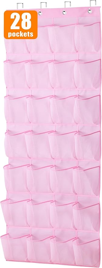 MISSLO Kids Over the Door Shoe Organizer Pink Hanging Shoe Rack Baby Toddler Hanging Shoe Organizer Cute Shoe Holder Girl Room Decor 28 Pockets-NeatNest