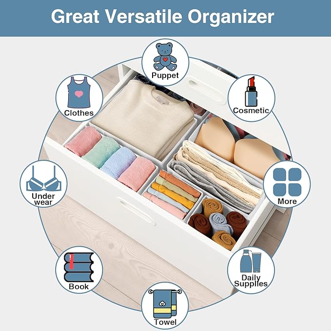 Criusia Drawer Organizer Clothes, 8 Pack Underwear Drawer Organizer, Foldable Closet Organizers and Storage Dresser Drawer Dividers for Clothes, Socks, Scarves, Ties (White)-NeatNest