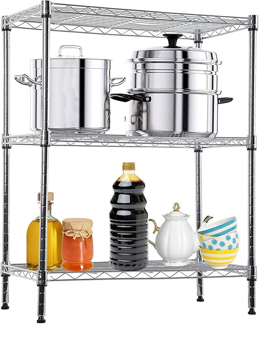 3-Tier Shelf Organizer, Kitchen/Bathroom Storage Shelves, NSF Certified, Adjustable Metal Wire Shelving Unit, 14x24x30 inches, 9 lbs