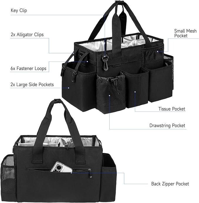 Cleaning Caddy Bag, Cleaning Supplies Organizer for Housekeepers, Housekeeping Caddy with Handle and Detachable Padded Cushion, Black-NeatNest