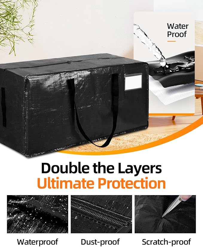 12 Pack Extra Large Moving Bags, Heavy Duty Packing Bags with Zippers and Handles for Space Saving, Clothes Storage, College Essentials, Travel, Black