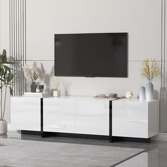 67" Wide High Gloss Modern TV Stand for 60/65/70/75 inch TV, Stylish Entertainment Center with Storage, Media Console for Living Room in White-NeatNest