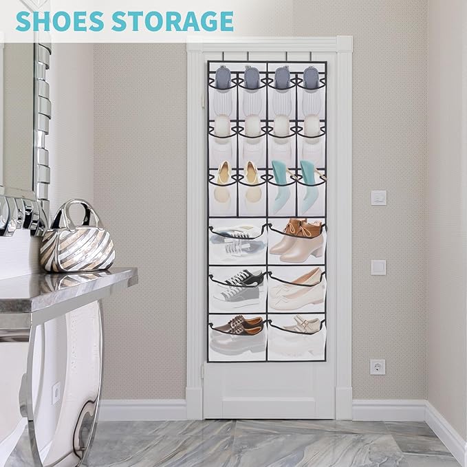 2 Packs Over the Door Shoe Organizer, 36 Large Mesh Pockets Hanging Shoe Boots Rack Holder, Closet Hanging Organizers for Storage Sneakers High Heeled Shoes Slippers (White)-NeatNest