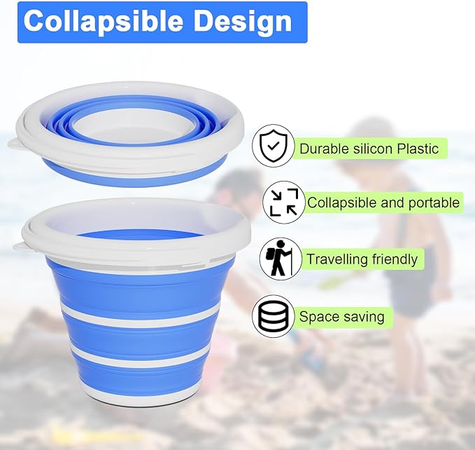 GOLDFOX Collapsible Bucket-10L (2.6 Gallon) Bucket for Cleaning with Handle-Folding Foldable Portable Plastic Water Supplies,Collapsible Bucket for Car Wash Camping Garden - Blue-NeatNest