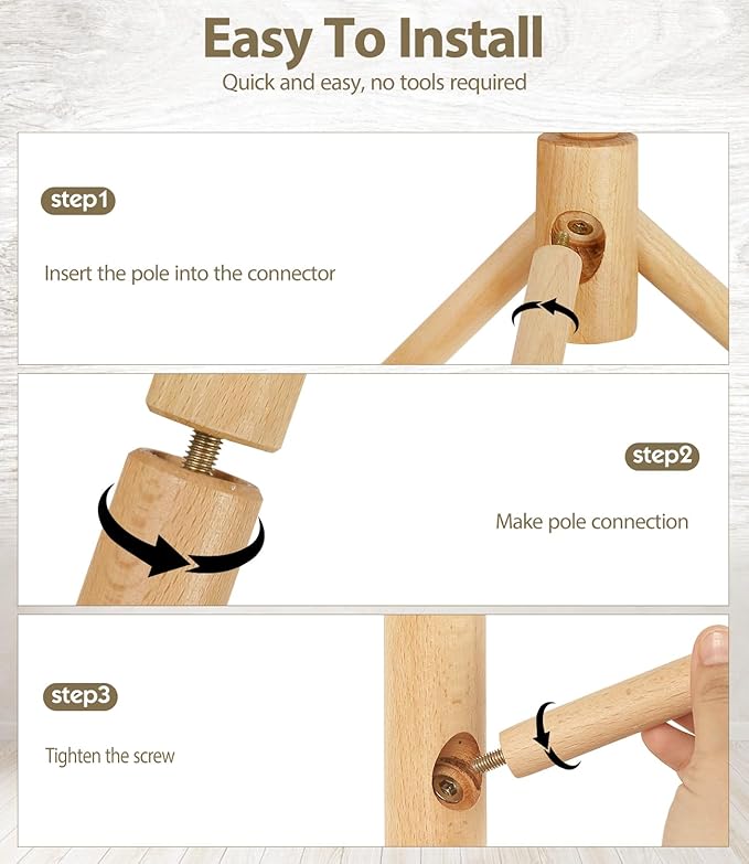 Beech Wood Coat Rack Stand with 9 Hooks, 3 Height Adjustable, simple Freestanding Solid Wooden Coat Tree Hanger for Clothes, Hats, Scarves, bags, Jackets, Bedroom, livingromm(Natural Wood)-NeatNest