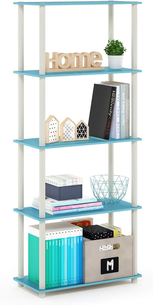 Furinno Turn-N-Tube 5-Tier Multipurpose Shelf / Display Rack / Storage Shelf / Bookshelf, Round Tubes, Light Blue/White-NeatNest