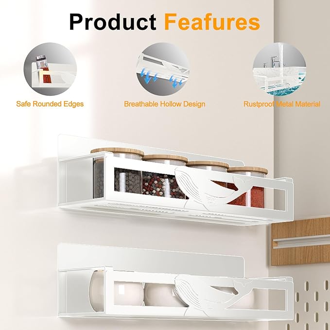 Magnetic Spice Rack for Refrigerator, 4-Pack Metal Seasoning Organizer for Kitchen Storage Organization, Space Saving Magnetic Shelf for Fridge, Pantry, Laundry Room, White