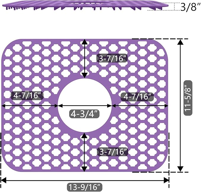 2 Pack BEHOK Silicone Sink Protectors for Kitchen Sink, Bathroom Sink, 13.58"x 11.6" Heat-resistant Mat, Non-Slip and Durable Sink Protector Silicone, Center Drain, Purple