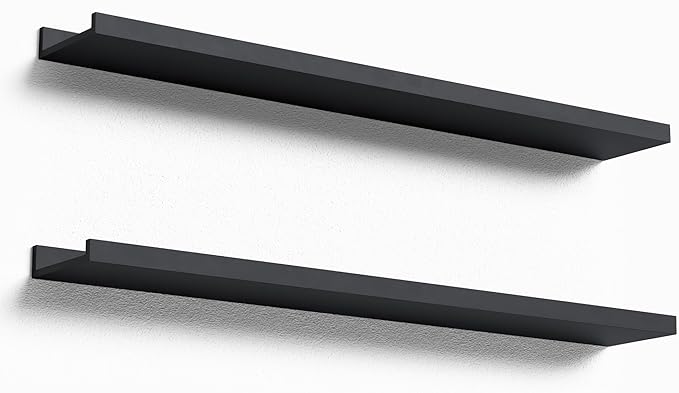 35.4 Inches Long Floating Shelves Wall Mounted, 2 Set Modern Black Wall Shelf for Bedroom, Nursery Book Shelf with Lip, Picture Ledge Shelf for Wall Decor Living Room Bathroom Kitchen- Black-NeatNest