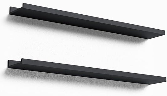 35.4 Inches Long Floating Shelves Wall Mounted, 2 Set Modern Black Wall Shelf for Bedroom, Nursery Book Shelf with Lip, Picture Ledge Shelf for Wall Decor Living Room Bathroom Kitchen- Black-NeatNest