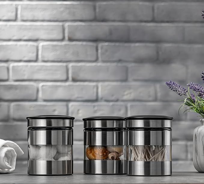 Le'raze Airtight Food Storage Container for Kitchen Counter with Window, [Set of 3] Canister Set Ideal for Flour Tea, Sugar, Coffee, Candy, Cookie Jar…