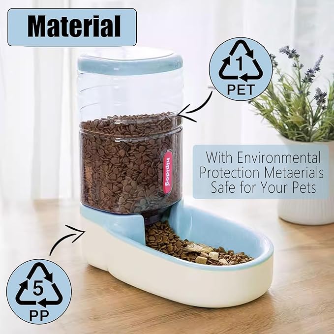 kathson Automatic Cat Feeder 1 Gallon Gravity Dog Food Dispenser Large Capacity Self Feeding Pet Food Bowl for Puppy Kitten Rabbit Blue-NeatNest