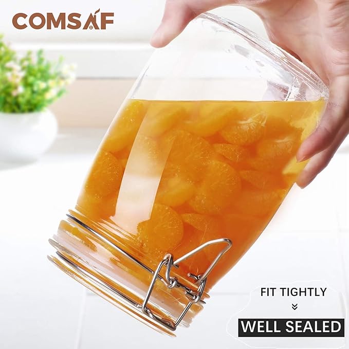 ComSaf Airtight Glass Canister Set of 3 with Lids 34oz Food Storage Jar Round - Storage Container with Clear Preserving Seal Wire Clip Fastening for Kitchen Canning Cereal,Pasta,Sugar,Beans,Spice-NeatNest