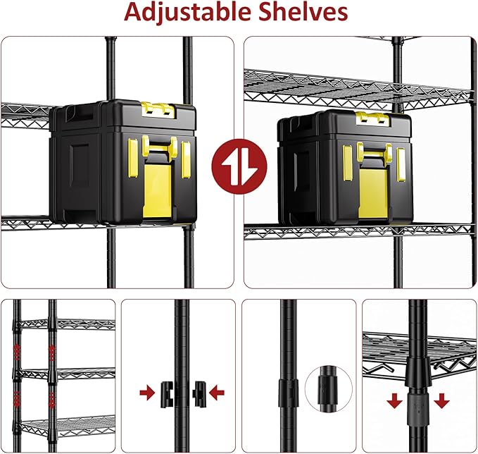 IZEUK 5-Tier Chrome Metal Storage Shelves, Heavy Duty Wire Shelving Unit for Kitchen, Office, Garage, or Home Organization, 1250 lbs Capacity, 13.8" D x 29.5" W x 59.5" H