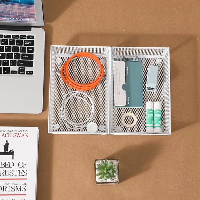 BYCY 4 Pack Silverware Drawer Organizer, Mesh Utensil Organizer for Kitchen Storage, White Steel Metal Mesh Tray for Flatware Fork Spoon Knife (9 x 6 x 2 Inch,White)-NeatNest